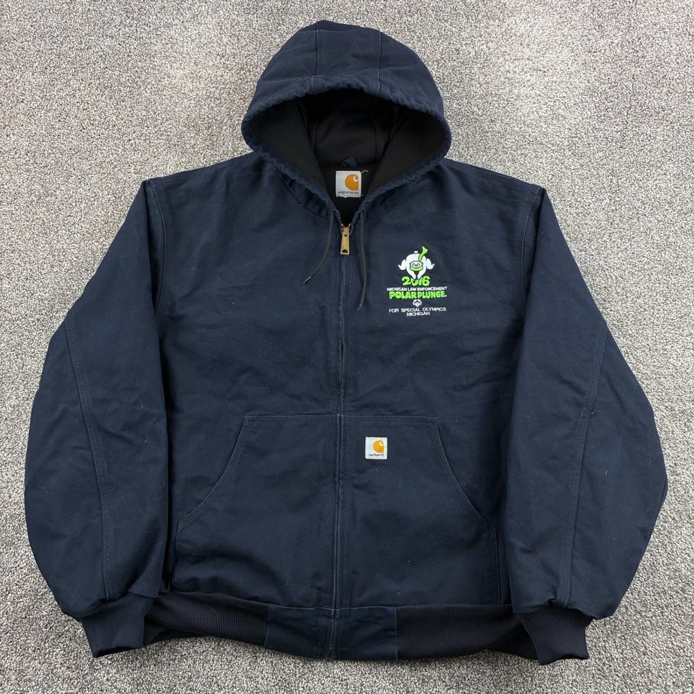 Carhartt‎ Hooded Active Jacket Mens 2XL Blue Canvas Insulated Olympics J131 DNY